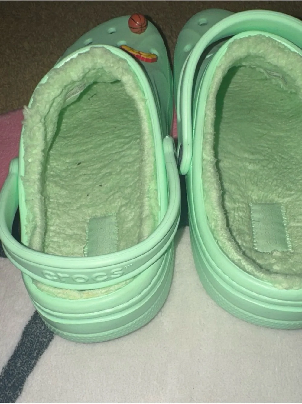 CROCS Mint Green Fuzz-Lined Slip-On Clogs